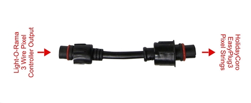 PRODUCT PHOTO: Light-o-Rama 12mm Male Output to HolidayCoro Male Input Adapter Plug (LOR Controller or Dangle to HC Pixels)
