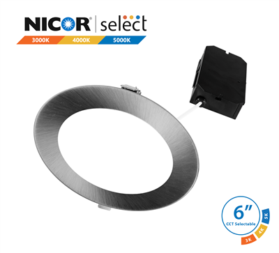 NICOR DLE63120SRD 6 in. Nickel Selectable Edge Lit LED Downlight