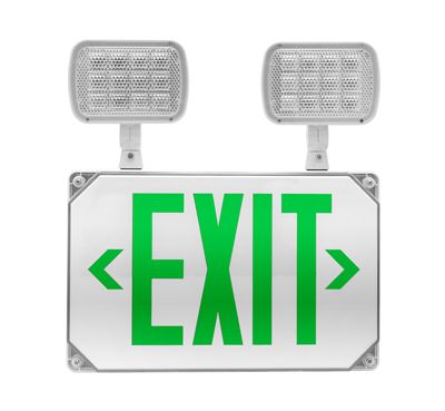 NICOR ECL51UNVWHG2 LED Wet Location Emergency Exit Sign with Adjustable Light Heads, Green Lettering