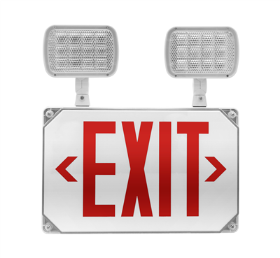 NICOR ECL51UNVWHR2 LED Wet Location Emergency Exit Sign with Adjustable Light Heads, Red Lettering