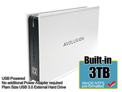 Avolusion Mini Pro-5X 3TB USB 3.0 Portable External Hard Drive - White (Windows NTFS Formatted) - 2 Year Warranty