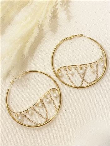 one pair Mirajo jewelry forever pearl hoop earrings on light cloth