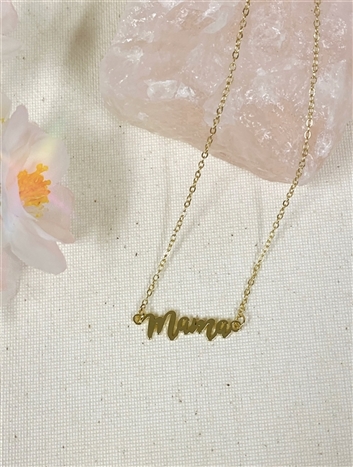 Three different Mirajo Jewelry necklaces including the mama necklace on white background