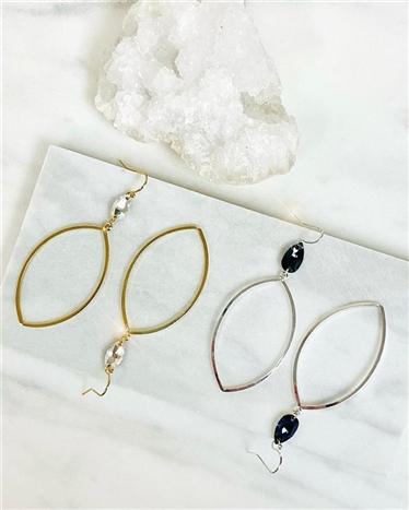 Two different Mirajo Jewelry Stone Hoop Earrings on white background