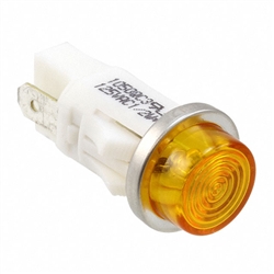 VCC 1050QC3 AMBER NEON 125V PANEL MOUNT INDICATOR LAMP, HI-HAT, .500" HOLE DIAMETER, TAB TERMINALS, 105VAC TO 125VAC