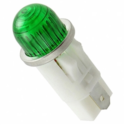 VCC 1053QA5 GREEN NEON 250V PANEL MOUNT INDICATOR LAMP, HI-DOME, .500" HOLE DIAMETER, TAB TERMINALS, 208VAC TO 250VAC