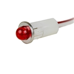 VCC 1091M1-12V RED LED 12V PANEL MOUNT INDICATOR LAMP,      SMALL DOME, .500" HOLE DIAMETER, WIRE LEADS