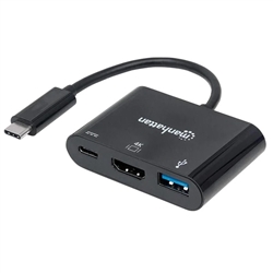 MANHATTAN 152037 USB-C HDMI DOCKING CONVERTER, USB 3.2      TYPE-C MALE TO HDMI, USB-A AND USB-C FEMALES, BLACK