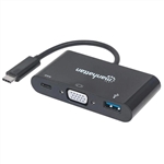 MANHATTAN 152044 USB-C TO VGA 3-IN-1 DOCKING CONVERTER WITH POWER DELIVERY, MULTIPORT CONVERTER, BLACK