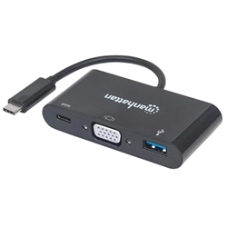 MANHATTAN 152044 USB-C TO VGA 3-IN-1 DOCKING CONVERTER WITH POWER DELIVERY, MULTIPORT CONVERTER, BLACK