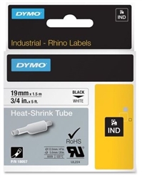 DYMO RHINO 18057 HEAT SHRINK 3:1 LABEL 3/4" X 5' BLACK ON   WHITE *EXCLUDING MODEL 3000*