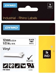 DYMO RHINO 18444 VINYL LABEL BLACK ON WHITE 1/2" X 18'