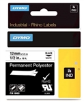 DYMO RHINO 18483 PERMANENT POLYESTER LABEL BLACK ON WHITE,  1/2" X 18'