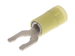 MOLEX 19115-0048 YELLOW 12-10AWG #10 LOCKING SPADE CONNECTOR / FORK TERMINAL, NYLON INSULATED, 100/PACK