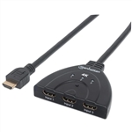 MANHATTAN 207874 4K 3-PORT HDMI SWITCH 4K@60HZ,             USB POWERED, INTEGRATED CABLE, BLACK