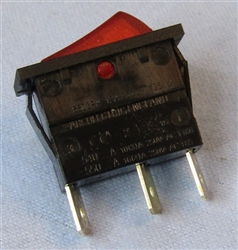 PHILMORE 30-069 NARROW LIGHTED ROCKER SWITCH SPST ON-OFF,   16A @ 125VAC/250VAC, RED TRANSLUCENT, QC TERMINALS