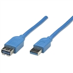 MANHATTAN 322447 USB 3.0 TYPE-A EXTENSION CABLE, USB-A MALE TO USB-A FEMALE, 3 M (10 FT.), SUPERSPEED, 5GBPS, BLUE