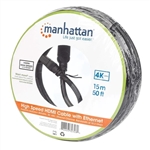 MANHATTAN 323260 HIGH SPEED HDMI CABLE WITH ETHERNET, HEC,  ARC, 3D, 4K@30HZ, HDMI MALE TO MALE, SHIELDED, BLACK, 50FT