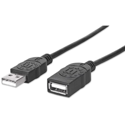MANHATTAN 393843 HI-SPEED USB EXTENSION CABLE, USB 2.0,     TYPE-A MALE TO TYPE-A FEMALE, 480 MBPS, 1.8M (6 FT.), BLACK