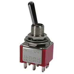 MODE 41-247T-0 UL/CSA APPROVED ECONOMY SUB-MINIATURE TOGGLE SWITCH, DPDT (ON)-OFF-(ON), 5A @ 125VAC OR 28VDC, SOLDER TAB