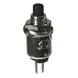 MODE 44-541-1 MINIATURE PUSH BUTTON SWITCH, SPST OFF-(ON)   N/O MOMENTARY, 0.5A @ 125VAC, BLACK BUTTON, SOLDER TERMINALS