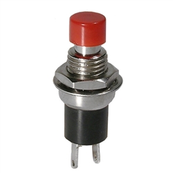 MODE 44-552-0 PUSH BUTTON SWITCH, SPST OFF-(ON) N/O         MOMENTARY, 1A @ 125VAC, WITH RED BUTTON, SOLDER TERMINALS