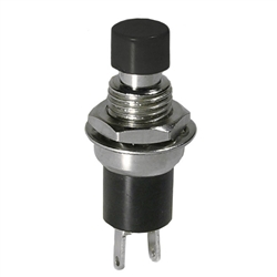 MODE 44-553-1 PUSH BUTTON SWITCH, SPST ON-(OFF) N/C         MOMENTARY, 1A @ 125VAC, WITH BLACK BUTTON, SOLDER TERMINALS