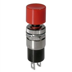 MODE 44-572-0 PUSH BUTTON SWITCH, SPST OFF-(ON) N/O         MOMENTARY, 1A @ 125VAC, WITH RED BUTTON, SOLDER TERMINALS