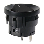 MODE 46-100-0 ROUND ROCKER SWITCH SPST ON-OFF, 5A @ 125VAC / 3A @ 250VAC, BLACK WITH WHITE DOT, SOLDER TERMINALS