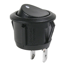 MODE 46-100J-0 ROUND ROCKER SWITCH SPST ON-OFF, 16A@125VAC,  10A@250VAC, 20A@14VDC, 10A@28VDC, QC TERMINALS