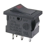 MODE 46-140-1 ROCKER SWITCH SPST ON-OFF, 5A @ 125VAC /      3A @ 250VAC, BLACK WITH RED LED, SOLDER TERMINALS
