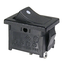 MODE 46-143J-1 ROCKER SWITCH SPST ON-OFF, 10A @ 125VAC /    6A @ 250VAC, BLACK WITH WHITE DOT, SOLDER TERMINALS