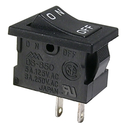 MODE 46-144-0 ROCKER SWITCH SPST ON-OFF, 5A @ 125VAC /      3A @ 250VAC, BLACK WITH 'ON-OFF', SOLDER TERMINALS