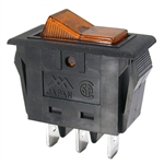 MODE 46-190-0 ROCKER SWITCH SPST ON-OFF, 15A @ 125VAC,      AMBER NEON INDICATOR, QC TERMINALS