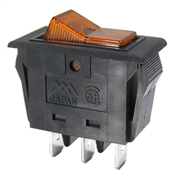 MODE 46-190-1 ROCKER SWITCH SPST ON-OFF, 15A @ 125VAC,      AMBER NEON INDICATOR, QC TERMINALS