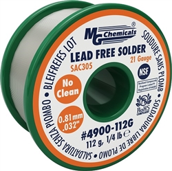 MG CHEMICALS 4900-112G 21AWG .032" LEAD FREE SOLDER NO CLEAN 1/4LB SN 96.2-96.8%/AG 2.8-3.2%/CU 0.4-0.6%