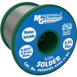 MG CHEMICALS 49500WS-454G WATER SOLUBLE SOLDER WIRE 3.3% FLUX CORE 0.032" (0.81MM DIAM) 454G (1LB) 21AWG *SPECIAL ORDER*