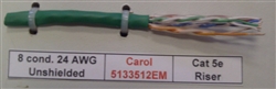 GENERAL CABLE 5133512EM 24AWG 8 CONDUCTOR (4PR) CAT5E SOLID UNSHIELDED GREEN PVC CMR FT4 (305M = FULL ROLL)