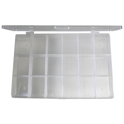 MODE 53-918-0 PLASTIC PARTS BOX, 18-COMPARTMENTS            (10.83 X 7.17 X 1.57")