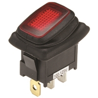 NTE 54-200W WATERPROOF LIGHTED ROCKER SWITCH SPST ON-OFF,   16A @ 125VAC / 10A @ 250VAC, RED LAMP, QC TERMINALS