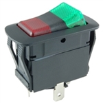 NTE 54-238W WATERPROOF LIGHTED ROCKER SWITCH SPDT ON-ON, 20A @ 125VAC / 10A @ 250VAC / 21A @ 14VDC, RED/GREEN, QC TABS