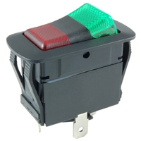 NTE 54-238W WATERPROOF LIGHTED ROCKER SWITCH SPDT ON-ON, 20A @ 125VAC / 10A @ 250VAC / 21A @ 14VDC, RED/GREEN, QC TABS