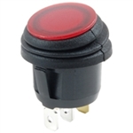 NTE 54-531W WATERPROOF LIGHTED ROUND ROCKER SWITCH, SPST    ON-OFF, 16A @ 125VAC / 10A @ 250VAC, RED LAMP, QC TERMINALS