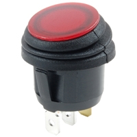 NTE 54-531W WATERPROOF LIGHTED ROUND ROCKER SWITCH, SPST    ON-OFF, 16A @ 125VAC / 10A @ 250VAC, RED LAMP, QC TERMINALS