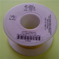 ALPHA 24AWG TEFLON WHITE HOOKUP WIRE (100 FEET) 5854-100WHT (-60C - 200C)