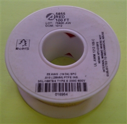 ALPHA 22AWG TEFLON RED HOOKUP WIRE (100 FEET) 5855-100RED   (-60C - 200C)