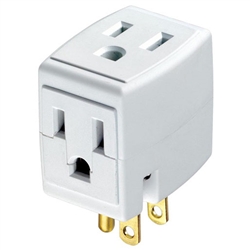 LEVITON 692-W INDOOR GROUNDED TRIPLE CUBE TAP, NEMA 5-15R   125VAC 15A, WHITE