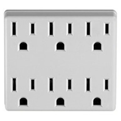 LEVITON 6ADP-W INDOOR DUPLEX OUTLET TO 6 GROUNDED OUTLET    CONVERTER, NEMA 5-15R 125VAC 15A, WHITE