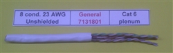 GENERAL CABLE 7131801 23AWG 8 CONDUCTOR (4PR) SOLID         UNSHIELDED WHITE PVC CAT6 CMP PLENUM FT6 (305M = FULL ROLL)