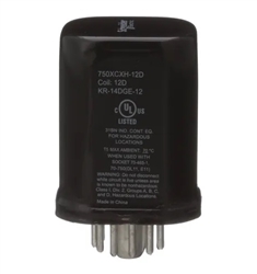 SCHNEIDER 750XCXH-12D RELAY 12VDC 3PDT HERMETICALLY SEALED  (KR-14DGE-12) 11 PIN OCTAL, 12A 120VAC/240VAC/28VDC, CUL/CSA